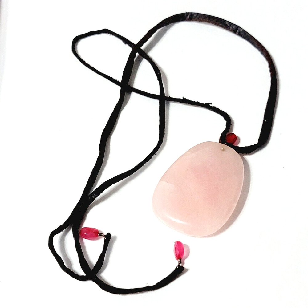 Vintage Pink Quartz Pendant Necklace Large,‎ Leather Boho Jewelry rd03-04